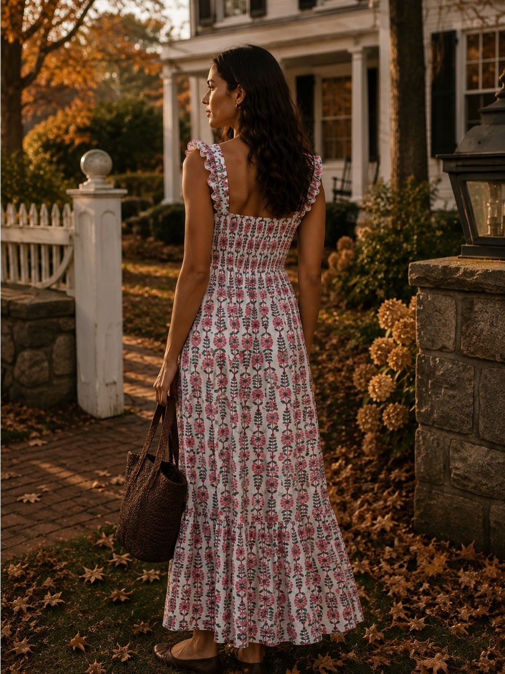 Anthropologie White Maxi Dress with Pink Floral Print - Picture 2 of 5